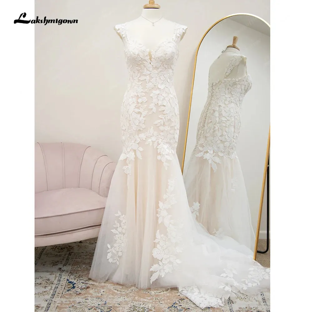 Roycebridal Sexy Women Lace Appliques Mermaid Wedding Dresses Luxury Princess Champagne Boho Bridal Gowns  V Neck
