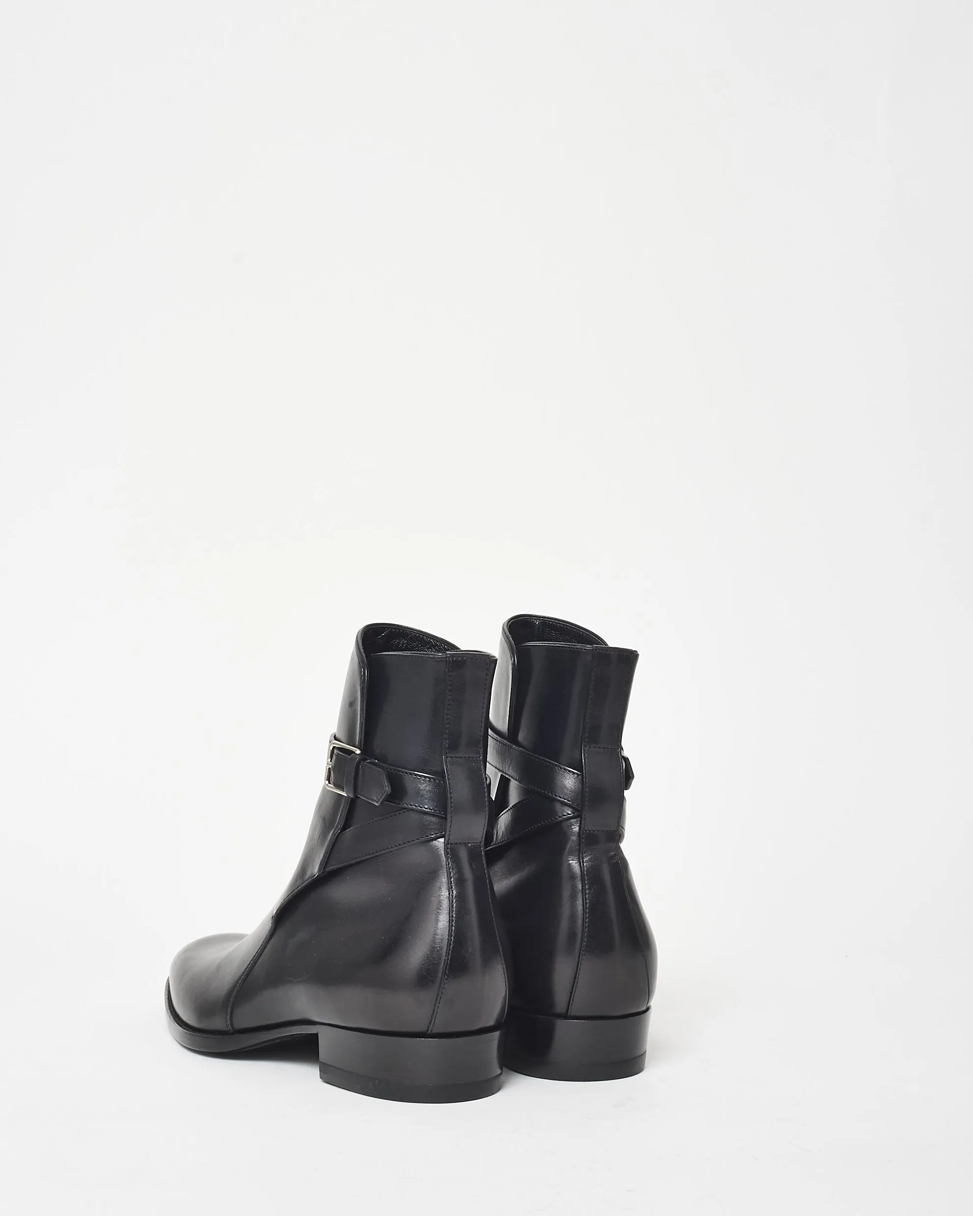 Saint Laurent Black Leather Wyatt Jodhpur Buckle Booties - 39.5