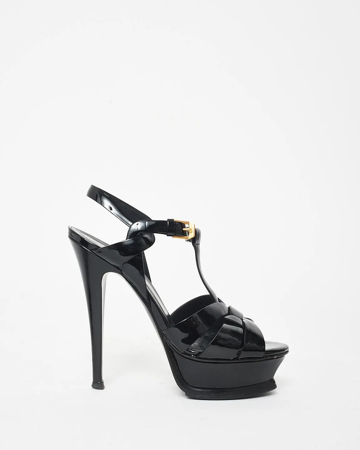 Saint Laurent Black Patent Tribute Heeled Sandals - 36