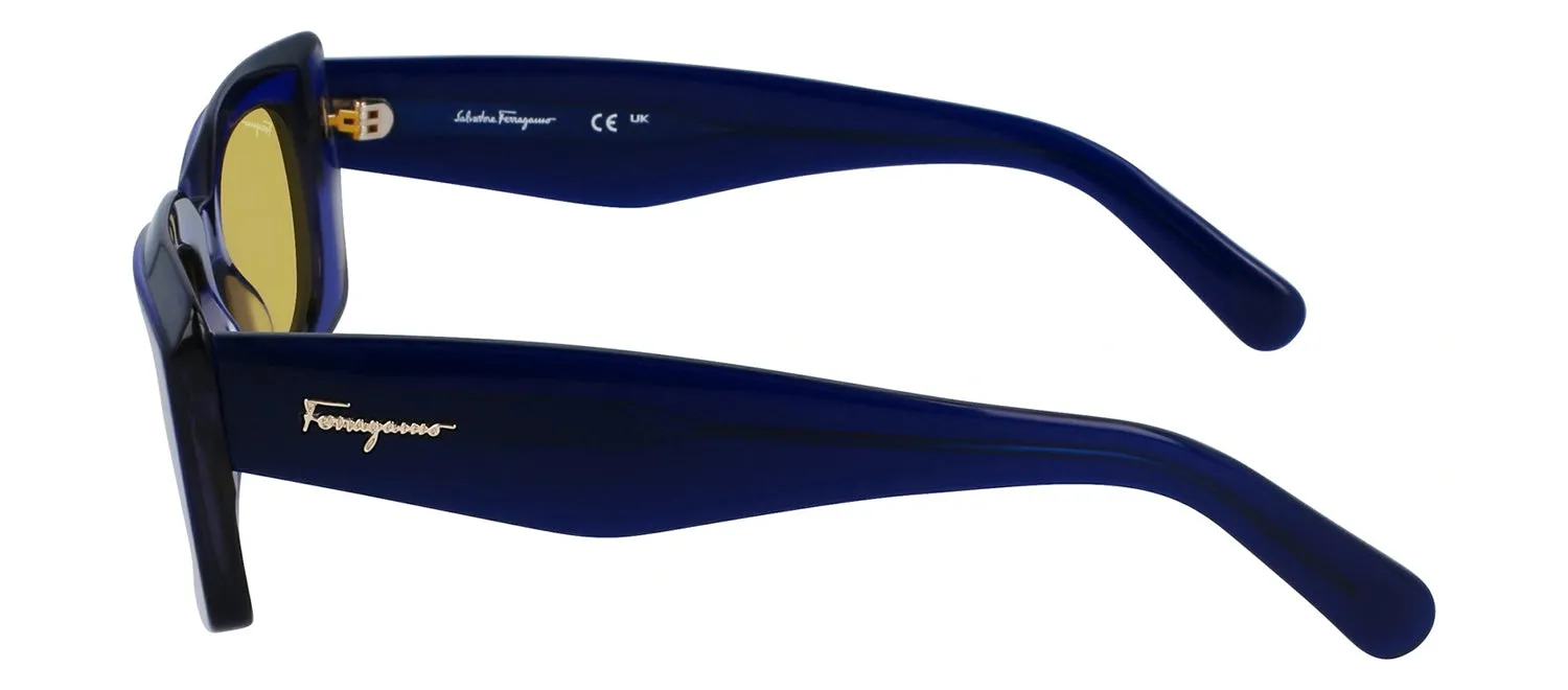 Salvatore Ferragamo SF 1079S 435 Rectangular Plastic Blue Sunglasses with Yellow Lens