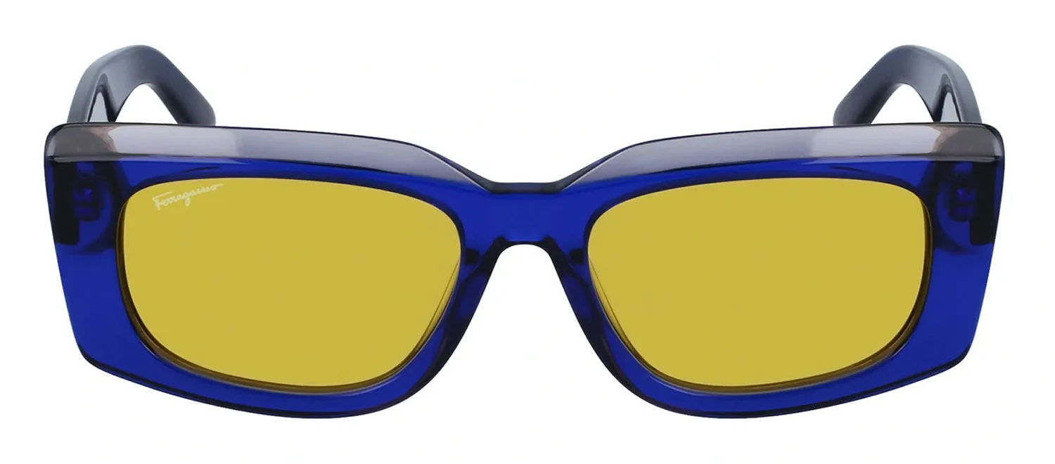 Salvatore Ferragamo SF 1079S 435 Rectangular Plastic Blue Sunglasses with Yellow Lens