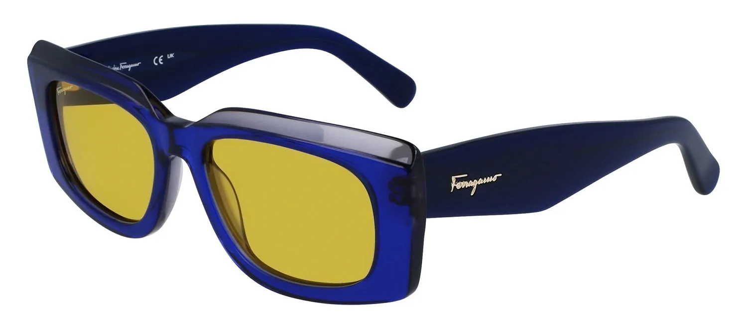 Salvatore Ferragamo SF 1079S 435 Rectangular Plastic Blue Sunglasses with Yellow Lens