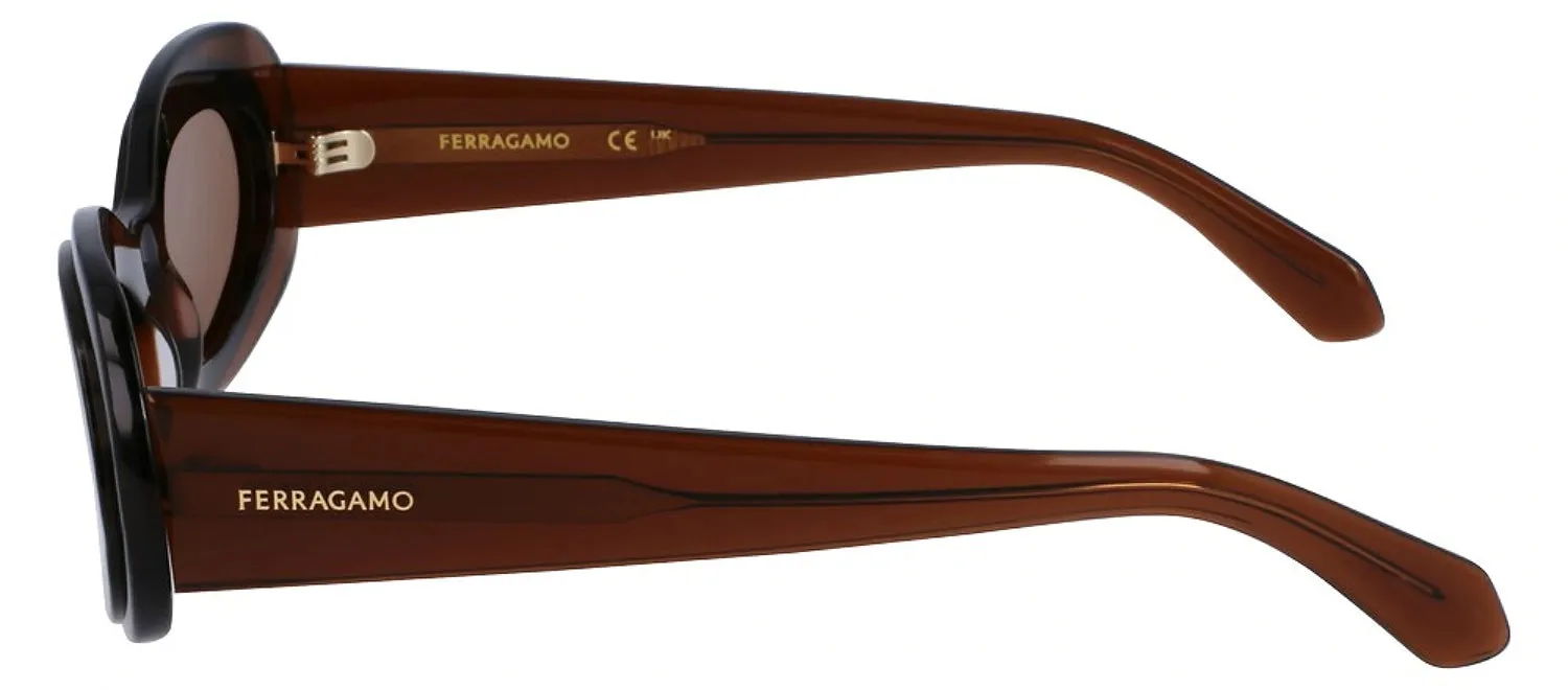 Salvatore Ferragamo SF 2003S 233 Oval Plastic Transparent Brown Sunglasses with Brown Lens