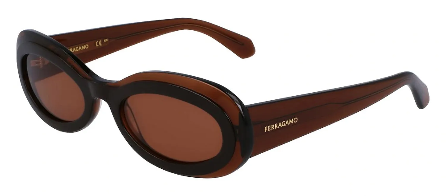 Salvatore Ferragamo SF 2003S 233 Oval Plastic Transparent Brown Sunglasses with Brown Lens