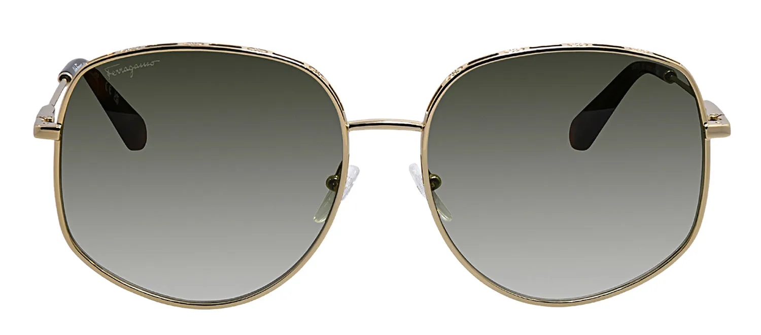 Salvatore Ferragamo SF 277S 723 Round Metal Gold Sunglasses with Green Gradient Lens