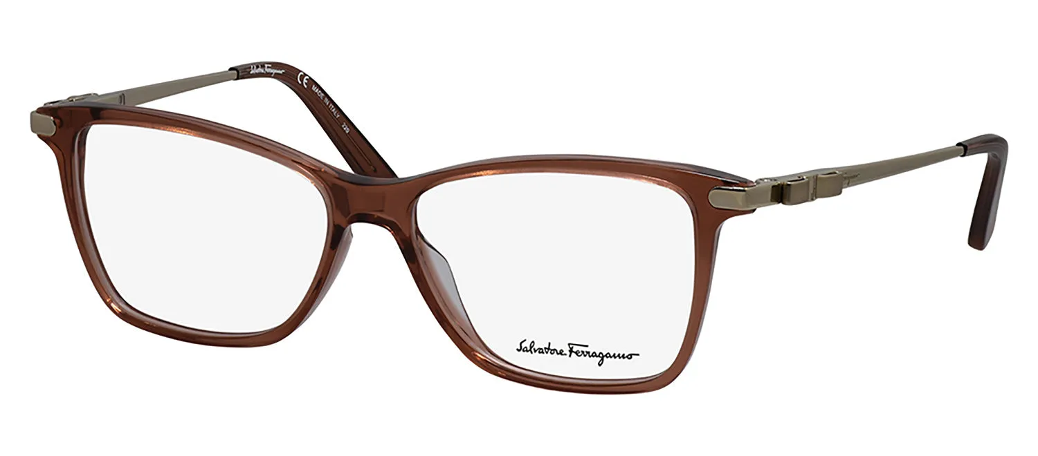 Salvatore Ferragamo SF 2872 251 Rectangle Plastic Brown Gold Eyeglasses with Logo Stamped Demo Lenses
