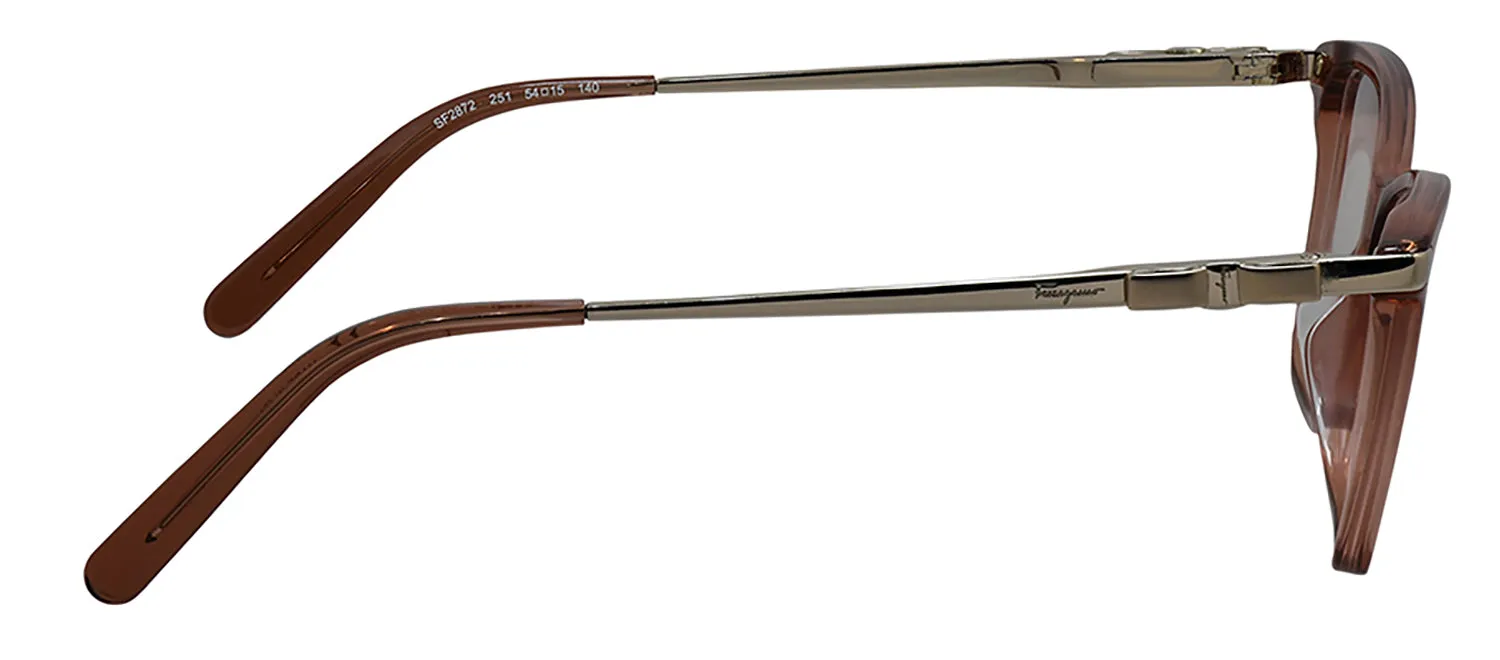 Salvatore Ferragamo SF 2872 251 Rectangle Plastic Brown Gold Eyeglasses with Logo Stamped Demo Lenses