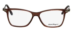 Salvatore Ferragamo SF 2872 251 Rectangle Plastic Brown Gold Eyeglasses with Logo Stamped Demo Lenses