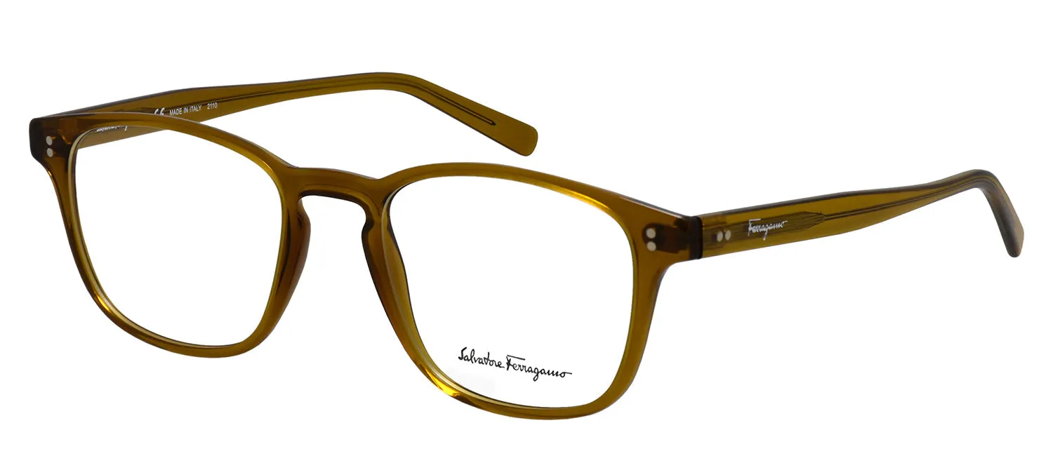 Salvatore Ferragamo SF 2913 219 Square Plastic Trasparent mustard Eyeglasses with Logo Stamped Demo Lenses