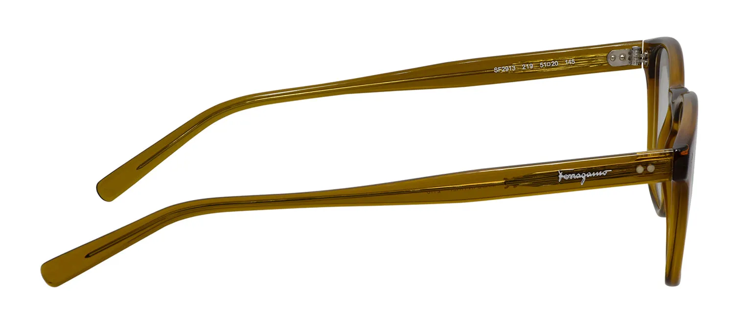 Salvatore Ferragamo SF 2913 219 Square Plastic Trasparent mustard Eyeglasses with Logo Stamped Demo Lenses