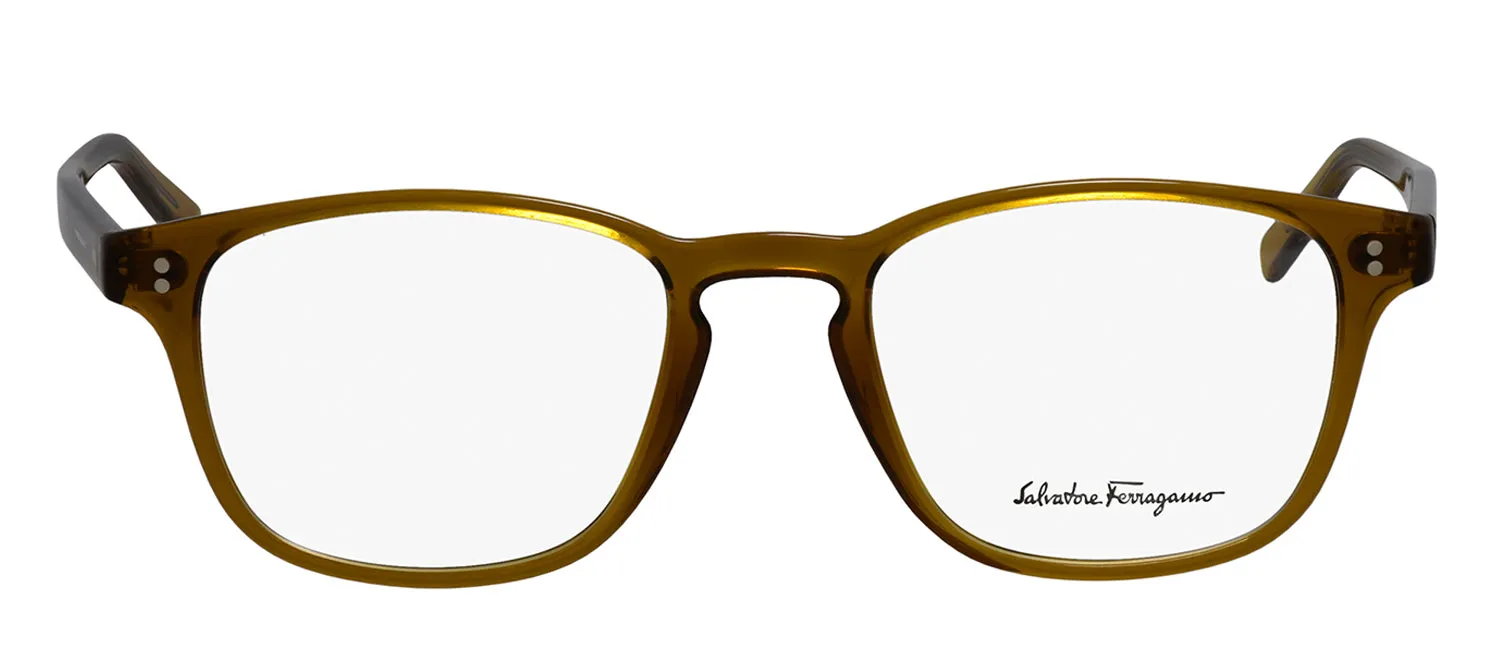 Salvatore Ferragamo SF 2913 219 Square Plastic Trasparent mustard Eyeglasses with Logo Stamped Demo Lenses