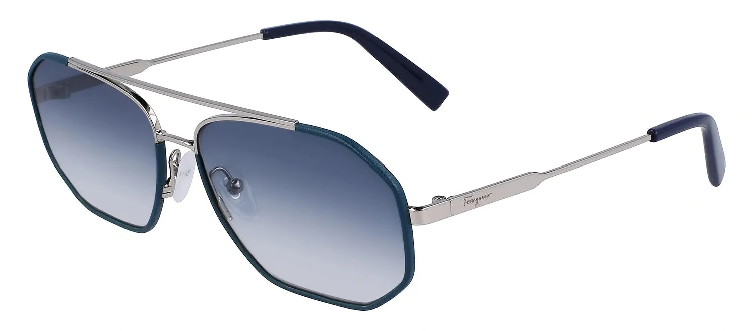 Salvatore Ferragamo SF 303SL 046 Navigator Metal Silver Blue Sunglasses with Blue Gradient Lens