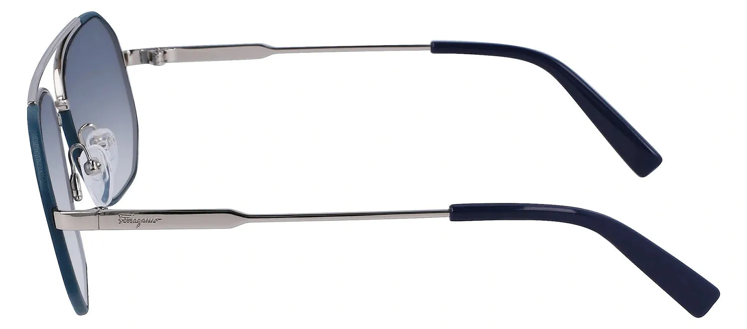 Salvatore Ferragamo SF 303SL 046 Navigator Metal Silver Blue Sunglasses with Blue Gradient Lens