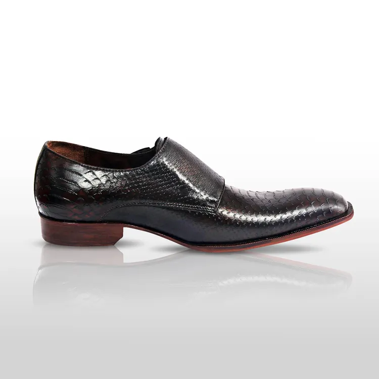 SENECA - Unique Handcrafted Black Alligator Embossed Leather Monkstrap