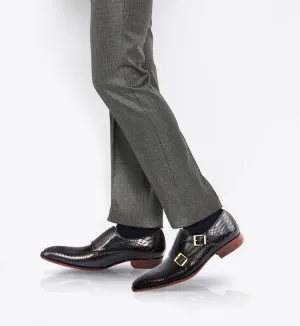 SENECA - Unique Handcrafted Black Alligator Embossed Leather Monkstrap