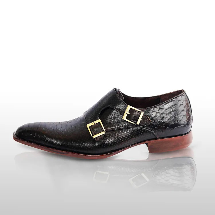 SENECA - Unique Handcrafted Black Alligator Embossed Leather Monkstrap