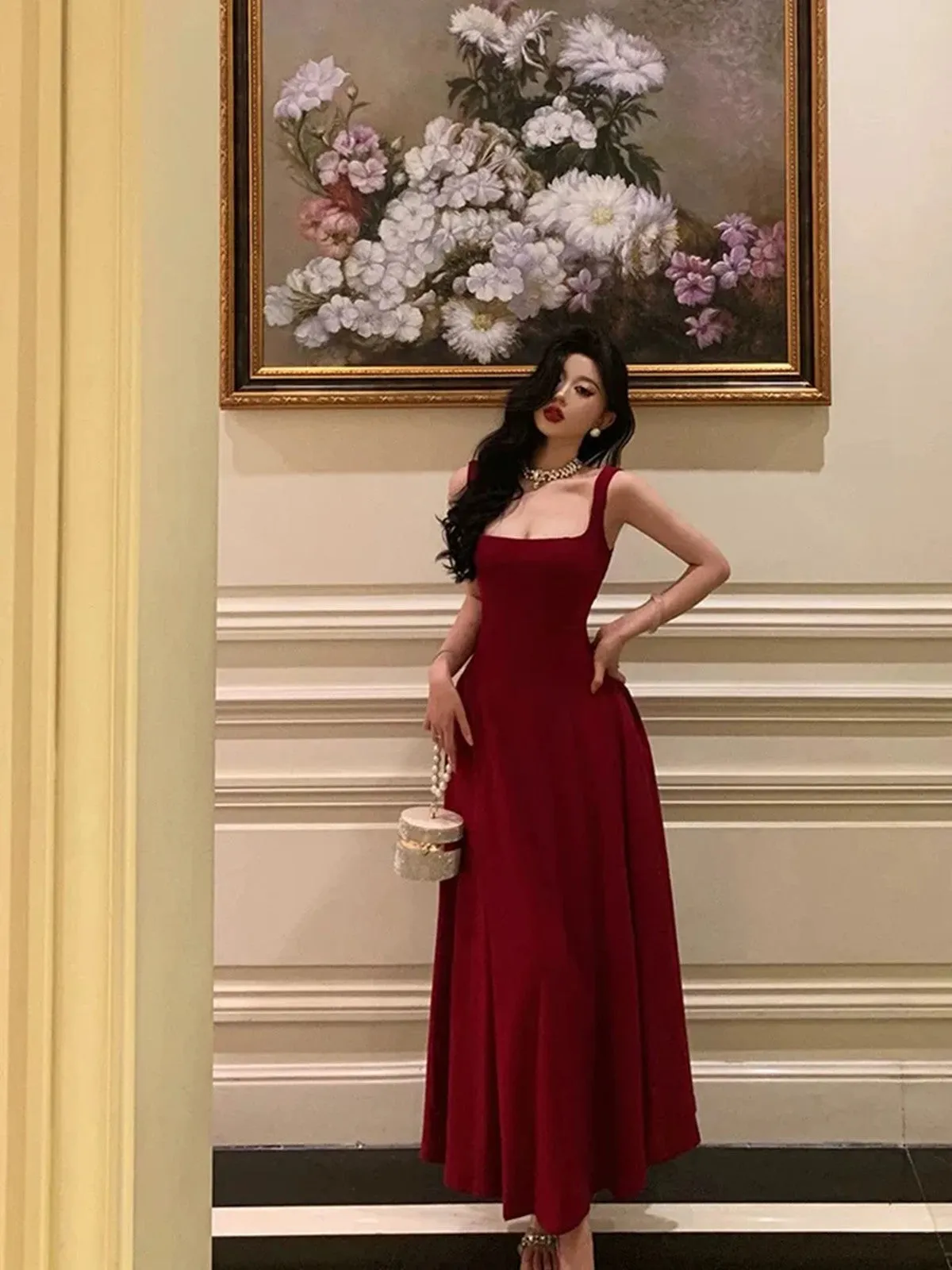 Sexy A Line Straps Wine Red Ankle Length Prom Dresses,Wine Red Formal Dress