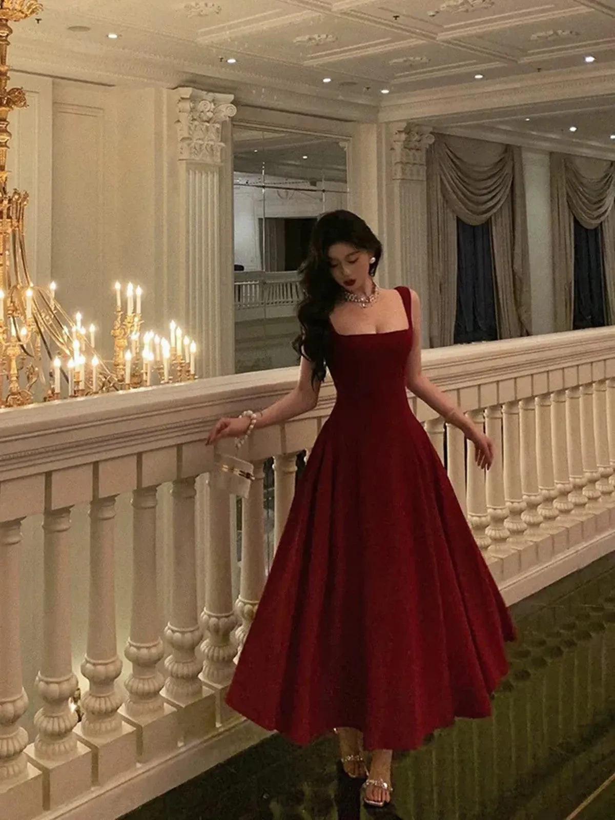 Sexy A Line Straps Wine Red Ankle Length Prom Dresses,Wine Red Formal Dress