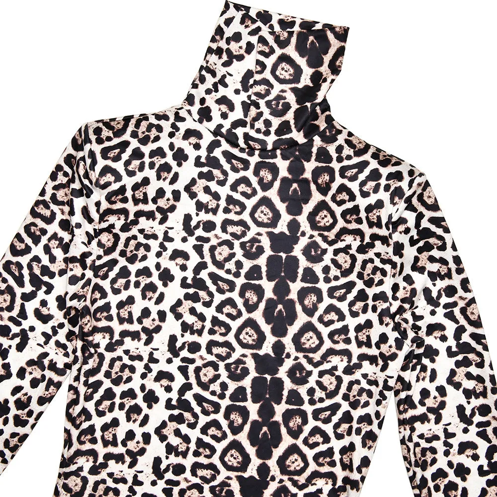 Sexy Leopard Print Half Turtleneck Long Sleeve Formal Dress