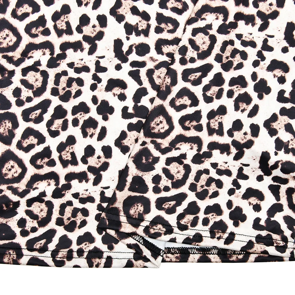 Sexy Leopard Print Half Turtleneck Long Sleeve Formal Dress