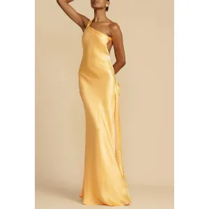 Sexy Sleeveless Slim Fit Thin One Shoulder Satin Formal Dress
