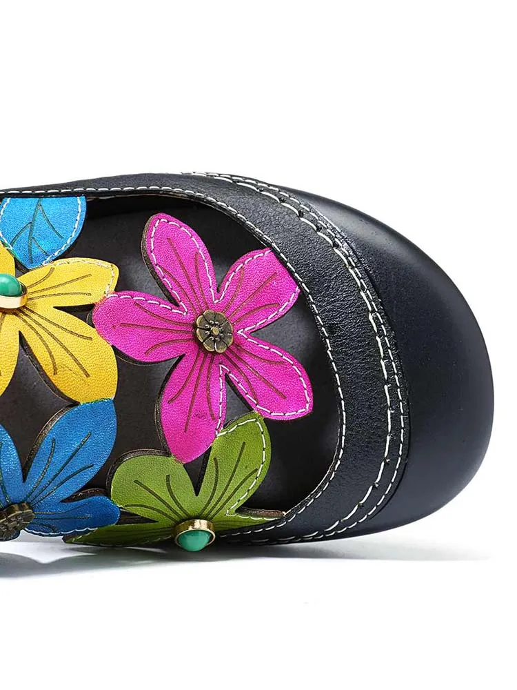 Shay Genuine Leather Flower Slippers