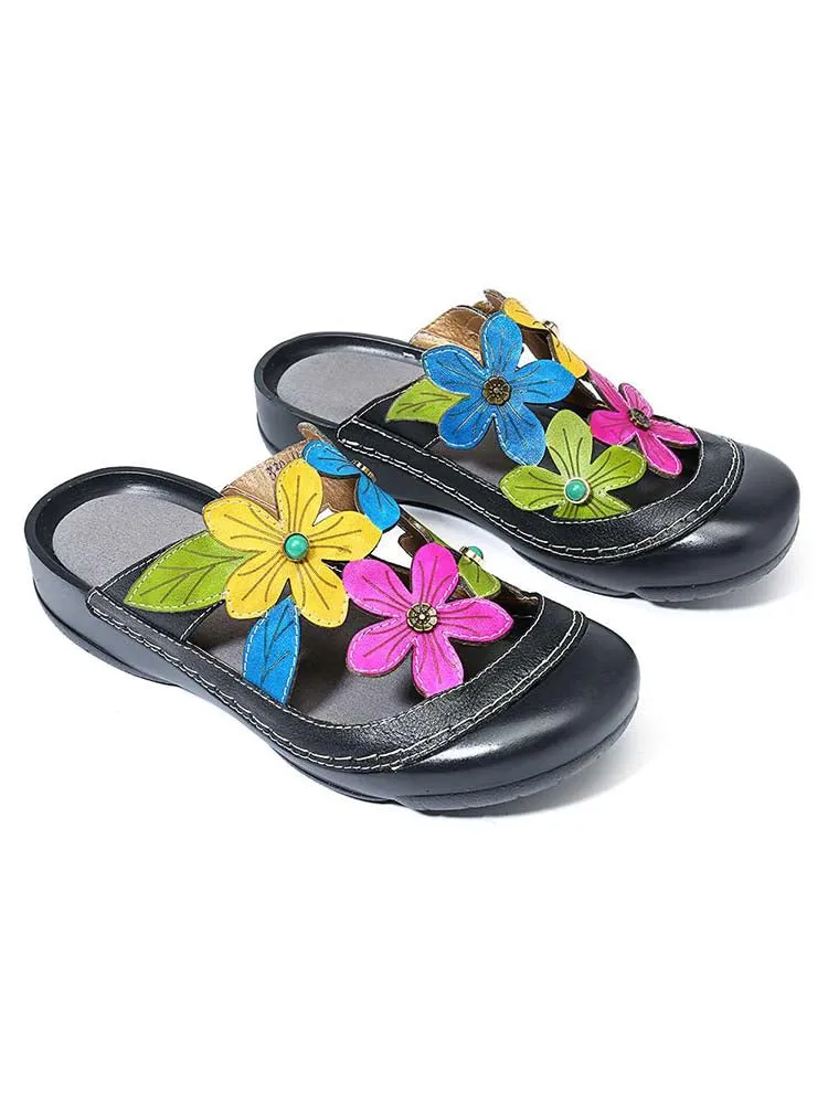 Shay Genuine Leather Flower Slippers