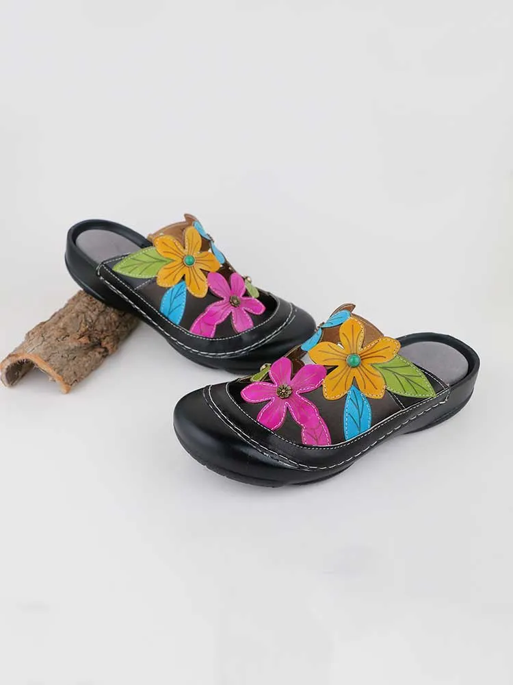 Shay Genuine Leather Flower Slippers