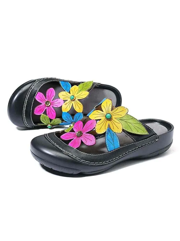 Shay Genuine Leather Flower Slippers