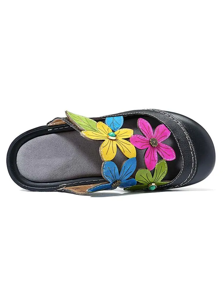 Shay Genuine Leather Flower Slippers