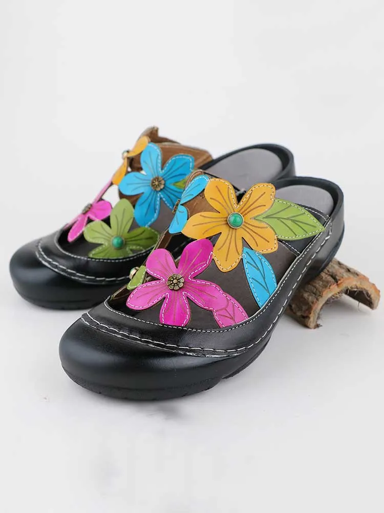 Shay Genuine Leather Flower Slippers