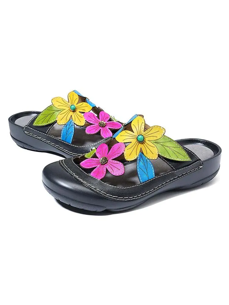 Shay Genuine Leather Flower Slippers