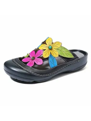 Shay Genuine Leather Flower Slippers