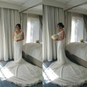 Shinny Sexy V-neck Sleeveless Mermaid Lace Beaded Wedding Dresses, WD0116