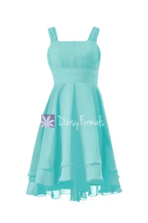 Short Robin Egg Blue Bridesmaids Dress High Low Aqua Blue Party Dress (BM914)