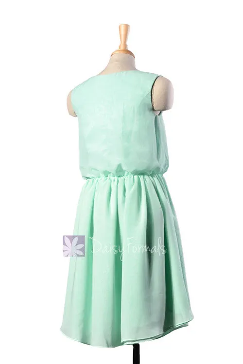 Short V-neck Chiffon Prom Dress Cocktail Mint Bridesmaid Dress w/ Cut-Out Shoulders(BM750)