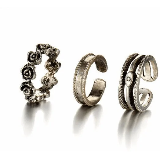 Silver Plated Vintage Toe Rings - Set Of 3