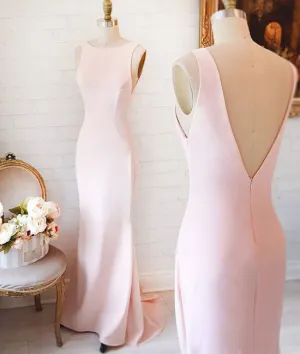 Simple pink mermaid long prom dress, pink formal dress for teens