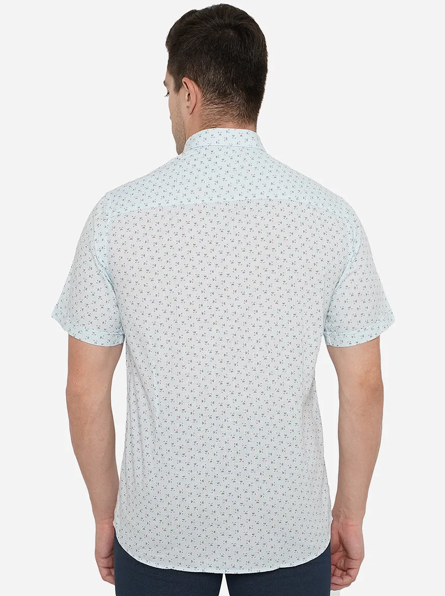 Sky Blue Printed Smart Fit Casual Shirt | Greenfibre