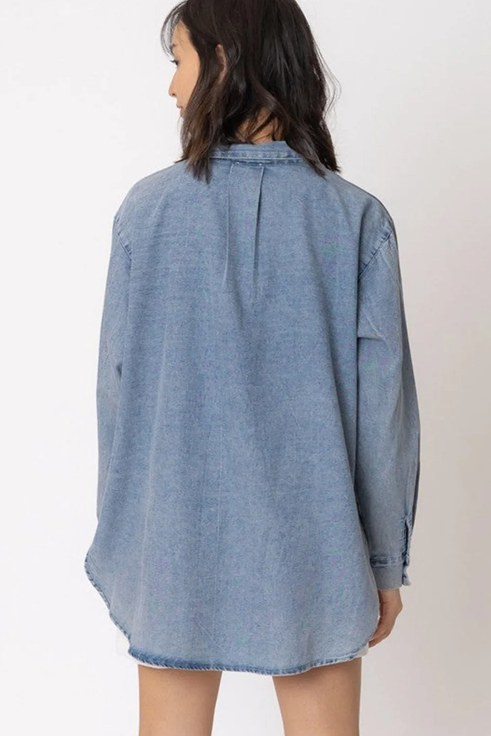 Sky Blue Vintage Washed Chest Pocket Denim Shirt