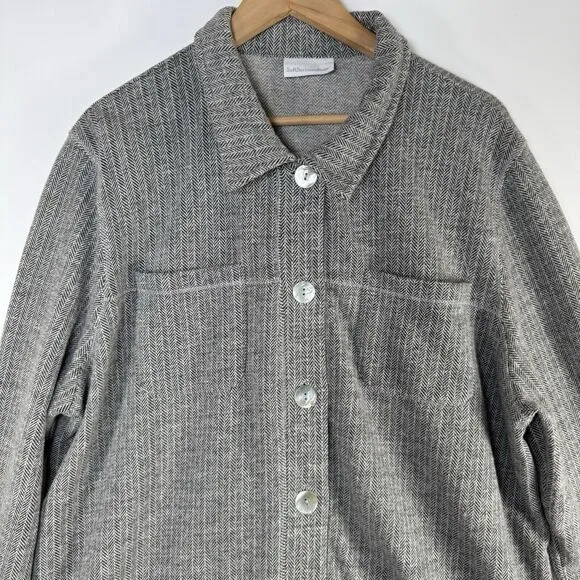 Soft Surroundings Flannel Shacket Extra Large Gray Herringbone Lagenlook Preppy