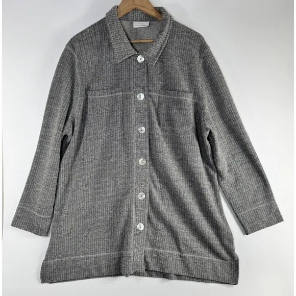 Soft Surroundings Flannel Shacket Extra Large Gray Herringbone Lagenlook Preppy