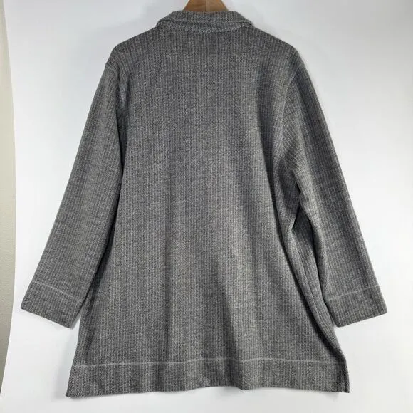 Soft Surroundings Flannel Shacket Extra Large Gray Herringbone Lagenlook Preppy