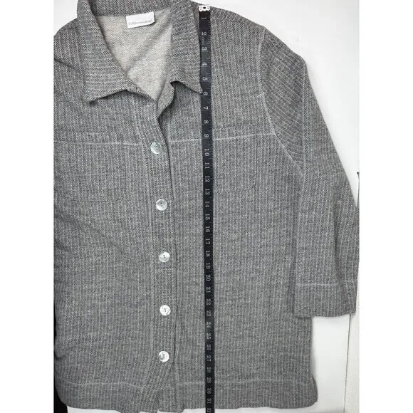 Soft Surroundings Flannel Shacket Extra Large Gray Herringbone Lagenlook Preppy