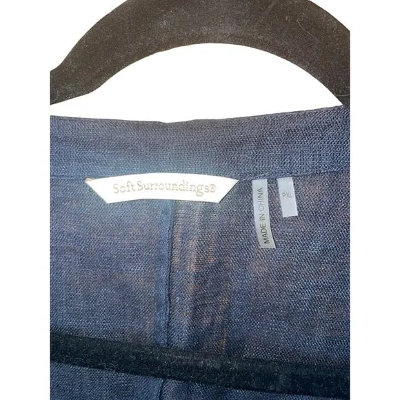 Soft Surroundings Linen Duster Long Cardigan Tie Front Sea Shell Details Sz L/XL