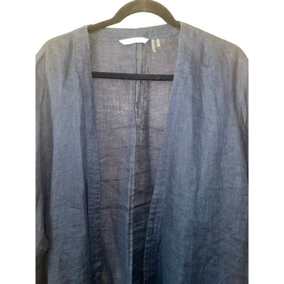 Soft Surroundings Linen Duster Long Cardigan Tie Front Sea Shell Details Sz L/XL