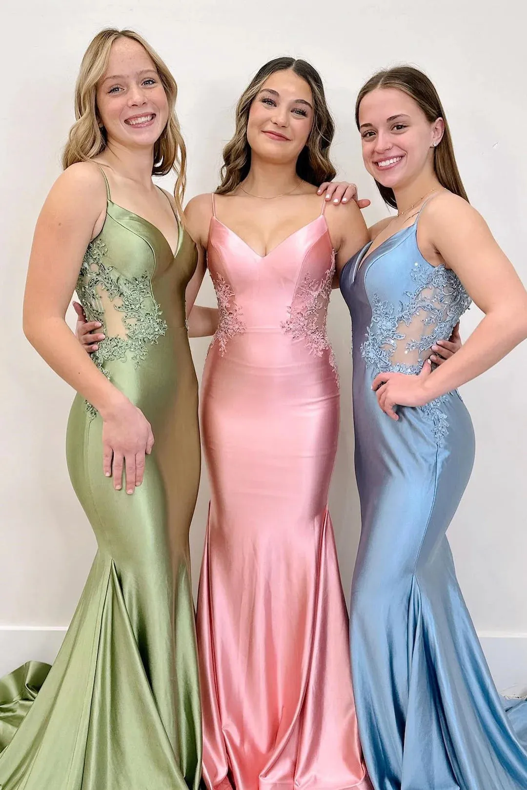Spaghetti Mermaid Backless Green Strap Trumpet Long Prom Dress TP1366