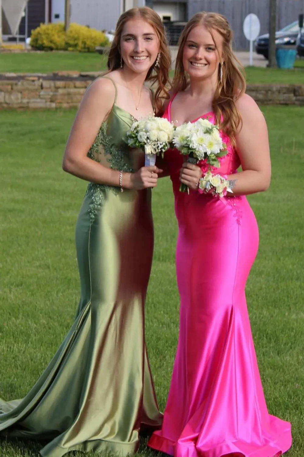 Spaghetti Mermaid Backless Green Strap Trumpet Long Prom Dress TP1366