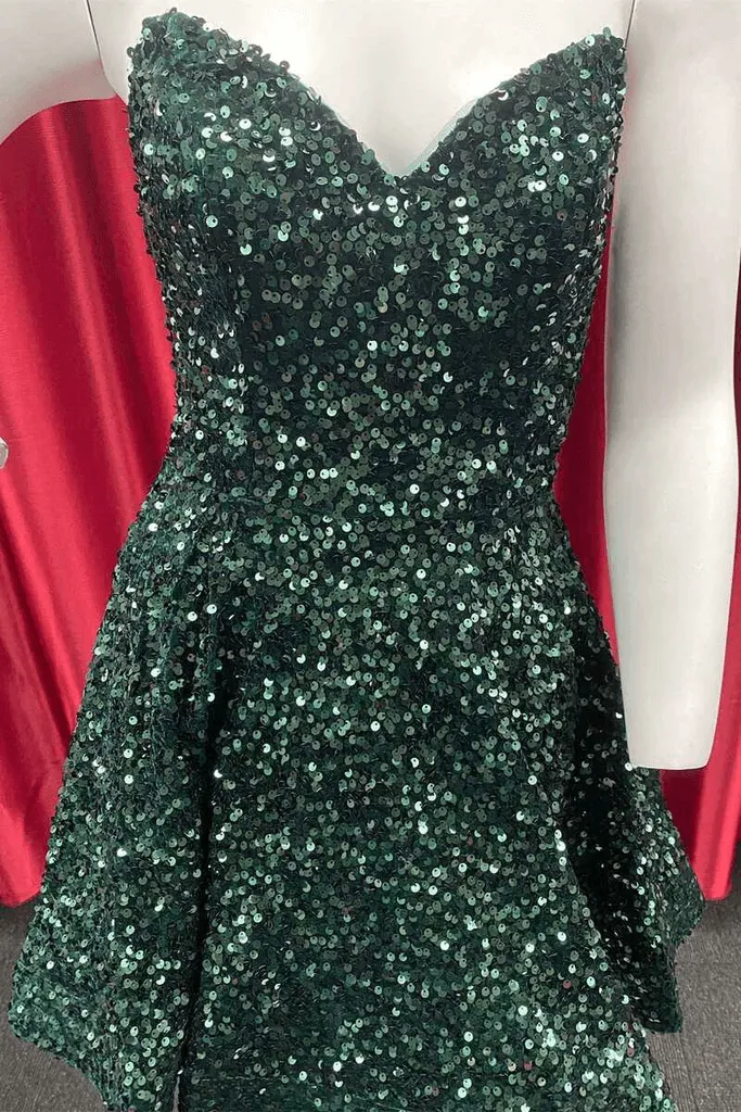 Sparkly Straps Sequin Sweetheart A-Line Short Homecoming Dress HD0137