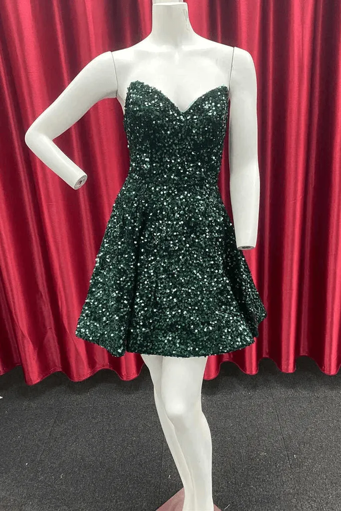 Sparkly Straps Sequin Sweetheart A-Line Short Homecoming Dress HD0137